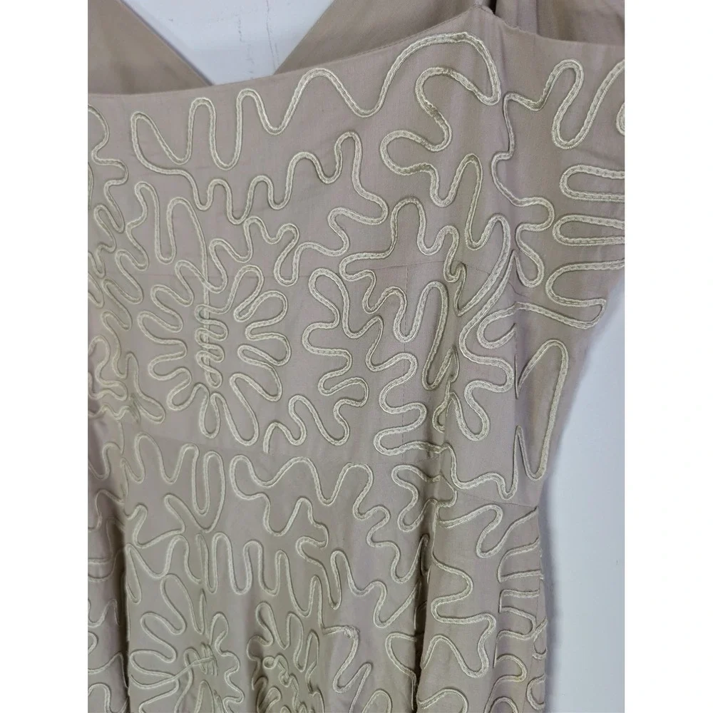 Michael Michael Kors Embroidered Cotton Midi Dress Nude Taupe Spaghetti Strap 10